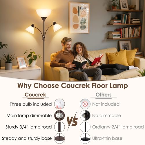 Coucrek Torchiere Floor Lamps for Living Room, 72" Dimmable Reading Lamp - color: Brown