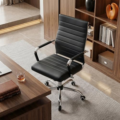 Okeysen Office Desk Chair, Ergonomic Leather Modern Conference Room Chairs, Executive Ribbed Adjustable Swivel Rolling Chair for Home Office. - color: Ribbed Black