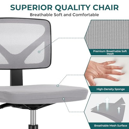 DUMOS Armless Desk Chairs, Small Home Office Mesh Chairs | Ergonomic Adjustable Mid Back, Swivel Rolling Task, Computer Work Vanity Small Spaces, New Grey - color: New Grey, size: 1pc