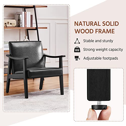 Yaheetech Accent Chairs Set of 2, Mid-Century Faux Leather Armchairs, Black - color: Black