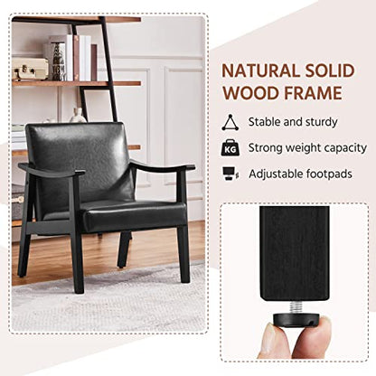 Yaheetech Accent Chairs Set of 2, Mid-Century Faux Leather Armchairs, Black - color: Black