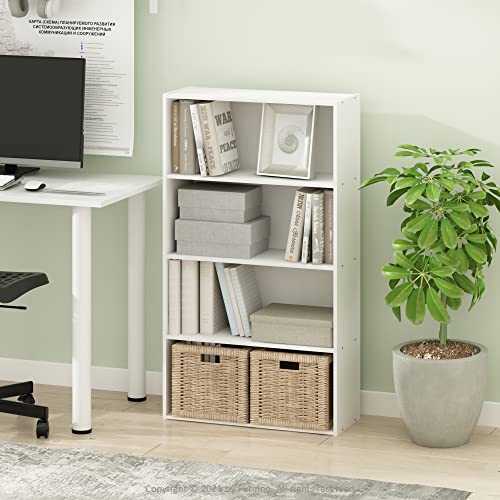 Furinno PASIR Book Shelf, 4-Tier Bookshelf, Bookcase with Open Shelf, 9.4 x 23.6 x 41.7, for Living Room, Bedroom, Home Office, White - color: White, size: 4-Tier