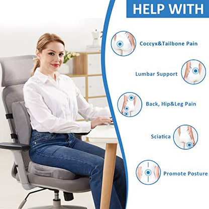 SAIREIDER Lumbar Support Pillow and Office Chair Cushion, Memory Foam Car Seat Cushions Back Support Pillows, Reduce Pressure On Tailbone and Sciatic Nerve, Relieve Pain of Back and Lumbar(Grey) - color: Seat Cushion&lumbar Pillow-grey