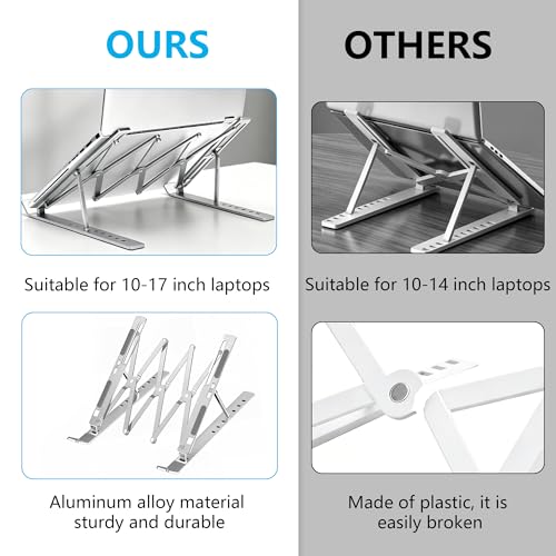 Laptop Stand for Desk, Adjustable Laptop Riser, Silver | Foldable Laptop Stands Travel for 10-17” Laptops, MacBook, Notebook - color: Silver