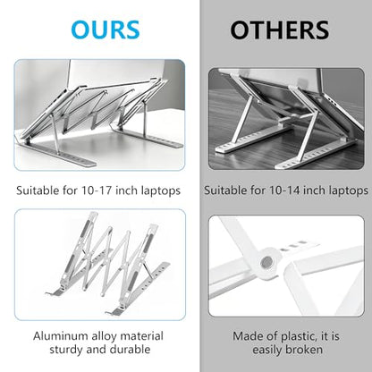 Laptop Stand for Desk, Adjustable Laptop Riser, Silver | Foldable Laptop Stands Travel for 10-17” Laptops, MacBook, Notebook - color: Silver