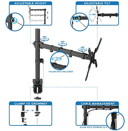 Mount-It! Large Monitor Desk Mount, VESA 200, up to 42" | Full motion arm with clamp and grommet base fits large and ultrawide monitors.