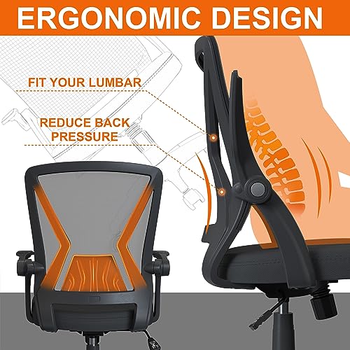 Mesh Office Chair Ergonomic Mid Back Swivel Black Mesh Desk Chair Flip Up Arms with Lumbar Support Computer Chair Adjustable Height Task Chairs