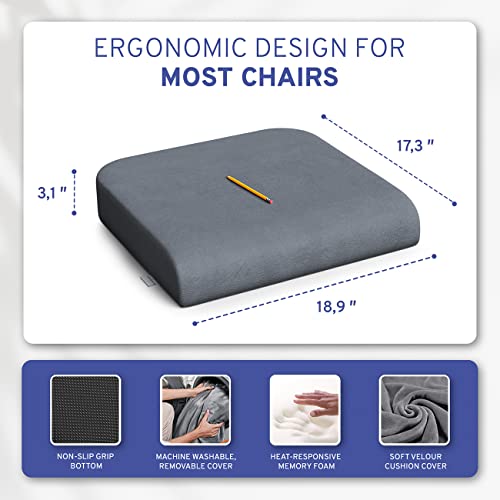 Seat Cushion Extra Large - Firm Memory Foam Chair Pad for Recliner, Wheelchair, Office Chair, Stadium, Bleacher, Car, Floor, Patio Furniture, Bariatric Overweight Users 19”x17”x3” - color: Grey