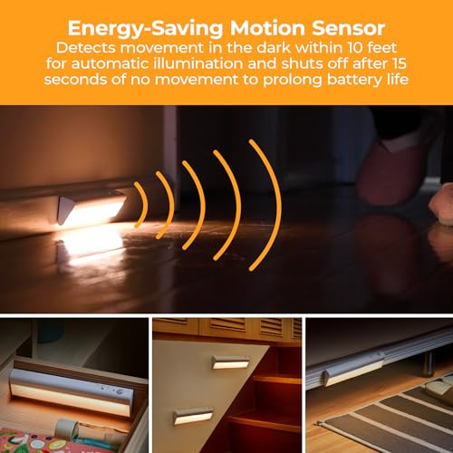 PureOptics LED Battery Operated Under Cabinet Lighting, Motion Sensor On/Off, Warm White LED, Stick-On Install for Kitchen & Closets - 2 Bars - size: 2 Bars