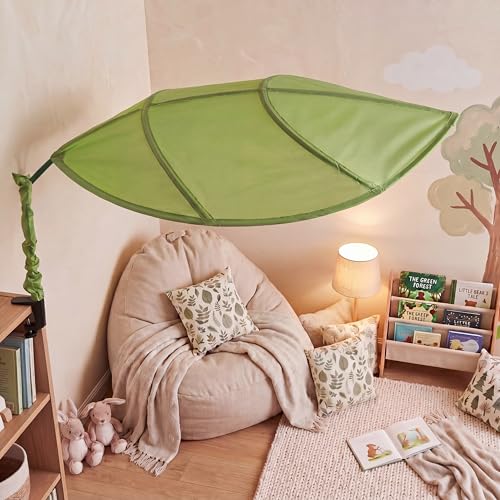 Sieral 50 x 39 Inch Green Leaf Cubicle Shade, Desk Light Shield Bed Canopy | Adjustable Length Uv-resistant Overhead Light Glare, Ac Airflow Desk Leaf Shade for Classroom, Office, Reading Corner, Room