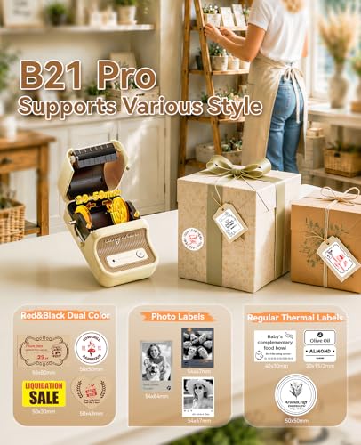 NIIMBOT B21 Pro Label Maker, 300DPI HD Label Printer Come with 3 Roll Label | Red&Black Dual-Color Printer, Bluetooth Sticker Maker for Notes, Study Graphics, Memo Maker - color: Printer+ 3 Tapes