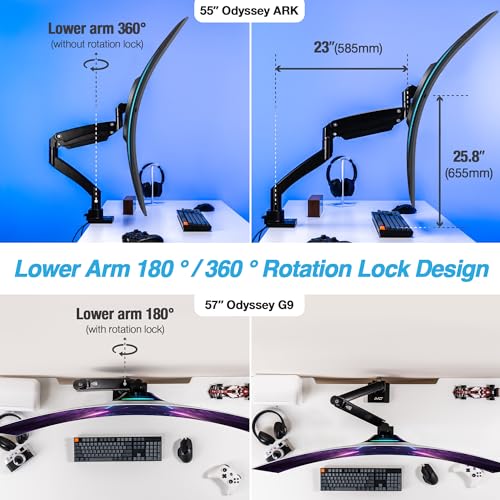 AVLT Single 17"-57" Super Ultrawide Monitor Arm - Black | Screens Up to 59.5 lbs Premium Aluminum Desk Stand Adjustable Pneumatic Height Full Motion Swivel Tilt Rotation USB-C&A Ports - color: Black-17 to 57 Inch