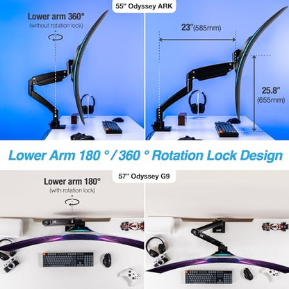 AVLT Single 17"-57" Super Ultrawide Monitor Arm - Black | Screens Up to 59.5 lbs Premium Aluminum Desk Stand Adjustable Pneumatic Height Full Motion Swivel Tilt Rotation USB-C&A Ports - color: Black-17 to 57 Inch