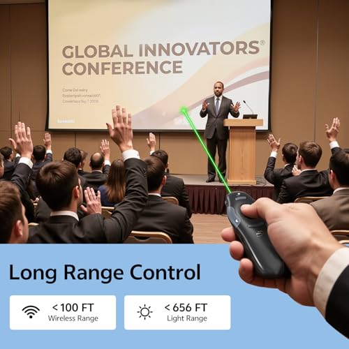 Presentation Clicker for PowerPoint, Wireless Presenter Remote with Case - style: Green Laser