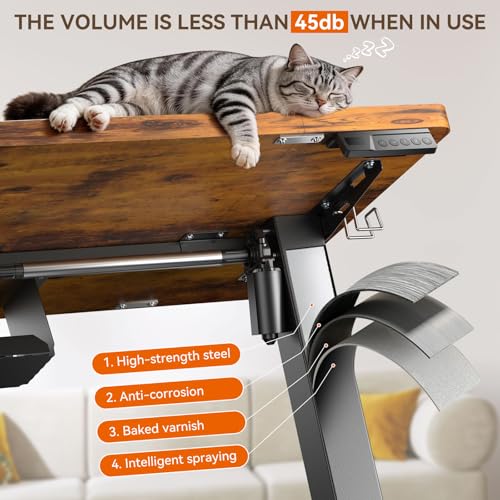 Standing Desk, 48 x 24 inches Electric Height Adjustable Desk, Sit Stand up Desk, Memory Computer Home Office Gaming Desk with 3 Preset Heights, Wood Table Cable Management Box, Brown - color: Brown, size: 48 x 24 inch