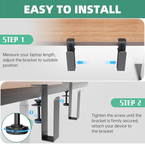 Adjustable Side Laptop Mount, No Drill Desk Storage Organizer, Metal Hanging Notebooks Holder, Punch-Free Clamp for MacBook Pro, Documents with Anti-Scratch Silicone