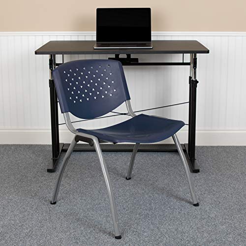 EMMA + OLIVER Home and Office Navy Plastic Stack Chair with Perforated Back | Powder Coated, 880 LBS. Weight Capacity - color: Navy