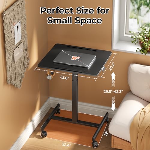 JOY worker 23.6" Small Rolling Standing Desk, 90° Tilt Mobile Laptop Cart - color: Black