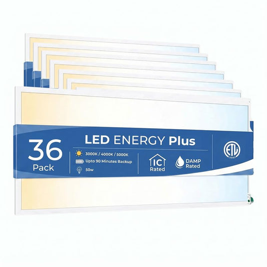 2X4 LED Flat Panel Light with Emergency Battery Backup, 50W 3000K/4000K/5000K, 0-10V Dimmable, 6250 Lumens, LED Drop Ceiling Lights, 100-277V, UL Listed(36 Pack) - size: 36 Pack