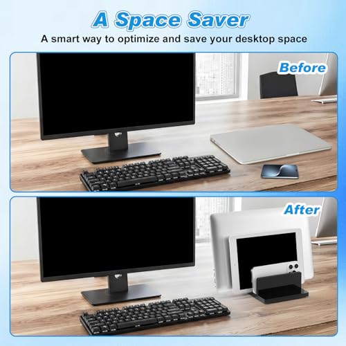 Chunful Adjustable Vertical Laptop Stand for Desk, Acrylic 3 Slot Laptop Holder Desktop, Invisible Desktop Notebook Dock for Notebook Computer, All Gaming Laptops up to 17'' - color: Black, style: 3 Slot