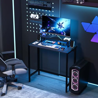 VINGLI 32" Folding Desk with Monitor Stand, Reversible Design - color: Black, size: 32 Inch