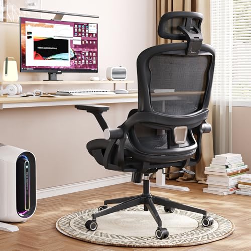 Office Chair Ergonomic Desk Chair with Lumbar Support&Headrest&Flip-up Arms Height Adjustable Rocking Swivel High Back Computer Chair Multi-Angle from 90° to 130° with 350LBS Capacity(04black) - color: 04black