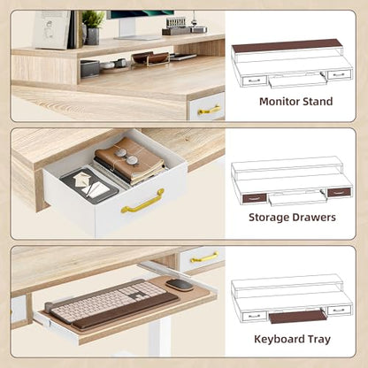 TIQLAB Standing Desk with Two Drawers, Stand Up Standing Desk Adjustable Height, Electric Sit Stand Table with Storage Shelf and Splice Board, with LED Light, 47 * 28 inch, Maple - color: Maple, size: 47*28 inch with keyboard tray