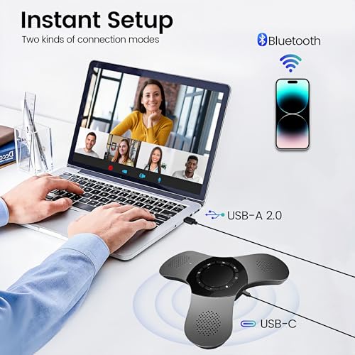 Conference Speaker and Microphone 360° Voice Pickup USB Bluetooth Speakerphone for Home Office & Meeting Room