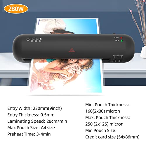 Laminator,A4 Desktop Laminator Machine Hot and Cold 9 inches Personal Laminator for Home School Office Use with Paper Cutter Trimmer Rounder Hole Puncher Binding Hoop Laminating
