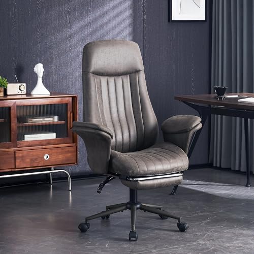 Home Office Desk Chair with Foot Rest, High Back Office Ergonomic Computer Chair with Lumbar Support Adjustable Height Rolling Swivel Chair Executive Task Armrests(Dark Grey) - color: D.grey