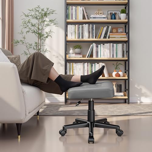 VECELO Under Desk Footrest, PU Ergonomic Foot Rest with Wheels, Comfort Padding, Height Adjustable for Relieving Leg Pain, Stiffness, and etc, Gray - color: Gray