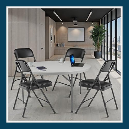 OEF Furnishings OEF1210 Vinyl Cushioned Folding Chairs with Steel Frame, Black, 4-Pack - color: Black