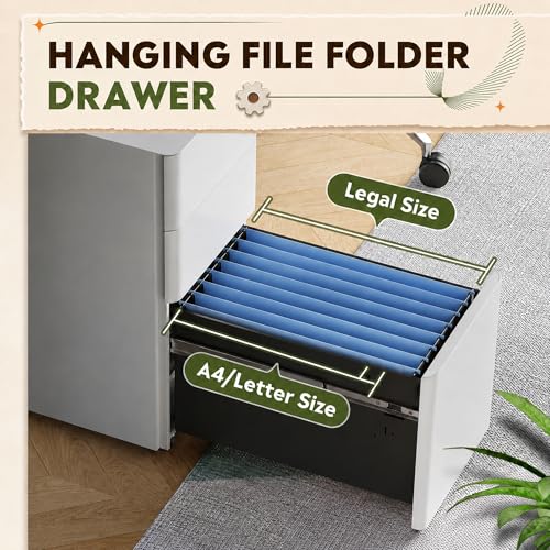 SAWJEC 3 Drawer Mobile File Cabinet Fully Assembled, White | 11.8"W x 17.7"D x 24"H, Rolling Under Desk Metal Filing Cabinet with Lock, for Home Office, Fit Legal/Letter/A4 Size - color: White, size: 24"H x 11.8"W x 18"D