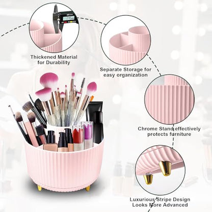 WILL OAK Makeup Brush Organiser - Large Compartment Cosmetic Organizer -Eyeliner, Nail Polish, Art Supply, Bathroom Vanity Desktop Organizer (Pink) - color: Pink