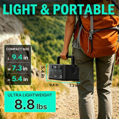 Portable Power Station 300W, 600W Peak Solar Generator 192Wh | 1Hr Fast Charge, LiFePO4 Battery, 10ms UPS, 120V AC Outlet Solar Power Bank for Camping Emergency Travel Home Blackout - color: Black