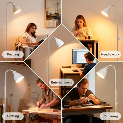 9W Tall LED Dimmable Gooseneck Floor Lamp 3-Color White - color: White Dimming