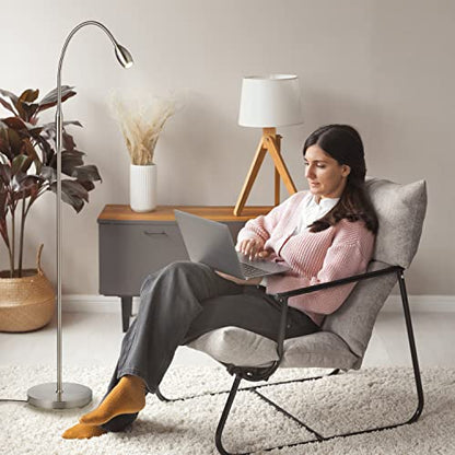 O’Bright Ray – Adjustable LED Beam Floor Lamp, Dimmable and Zoomable Spotlight, Flexible Gooseneck, Reading/Crafting Standing Lamp, Work Table Light, Brushed Nickel - color: Brushed Nickel