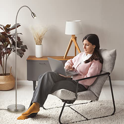O’Bright Ray – Adjustable LED Beam Floor Lamp, Dimmable and Zoomable Spotlight, Flexible Gooseneck, Reading/Crafting Standing Lamp, Work Table Light, Brushed Nickel - color: Brushed Nickel