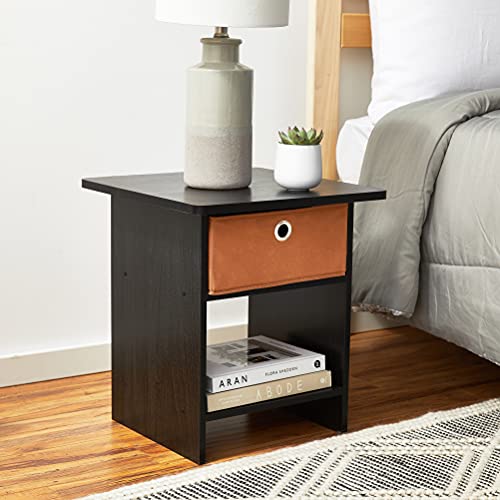 Furinno Dario End Table / Side Table / Night Stand / Bedside Table with Bin Drawer, 2-Pack, Americano/Medium Brown - color: Americano/Medium Brown, size: 2-Pack, Upper Bin