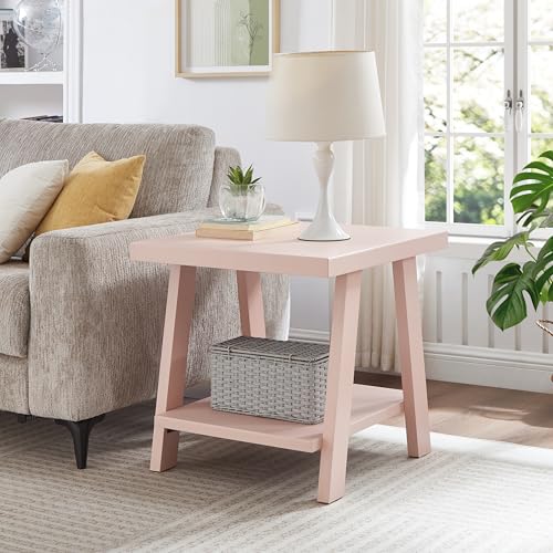 Roundhill Furniture Athens Contemporary Wood Shelf End Table in Pink - color: Pink