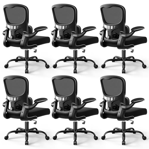 ALLGOD Ergonomic Office Chair, Breathable Mesh Ergonomic Desk Chair with Adjustable Lumbar Support, Flip-up Armrests, Computer Chairs Comfortable for Home, Office, Work, 300lbs, Black (6Pack) - color: Black, size: 6 Pack