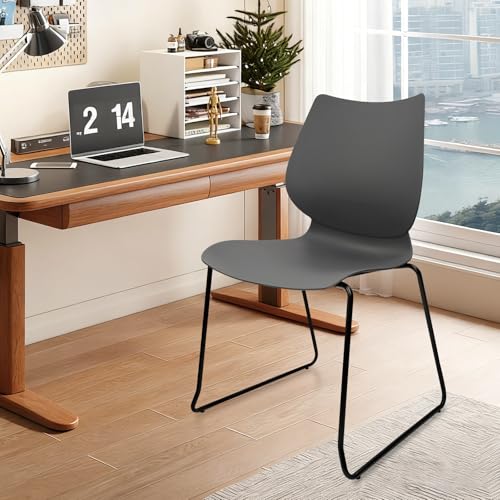 KLASIKA Stacking Waiting Room Chairs, Stacked Plastic Office Chair with Ergonomic Lumbar Support and Metal Legs for Conference School Church Guest Reception Set of 4, Grey - color: Lris_grey, size: 4 Pack