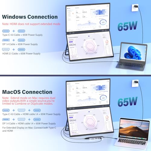 InnoView Dual Portable Monitor 23.8" 3840x2160P 4K 100% sRGB 315°Adjustable Dual Stacked Foldable Monitor Built-in Speakers Screen Extender with HDMI/USB-C/DP for Laptop Windows Mac - size: 23.8-inch-4k