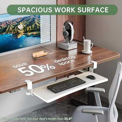 UPGRAVITY Extra Large Keyboard Tray Under Desk - Slide Out with Sturdy C-Clip Mount System, 31.5" (35.8" Including Clamps) x 11.8" Put-Out Keyboard Tray Computer Drawer for Ergonomic Typing, White - color: White