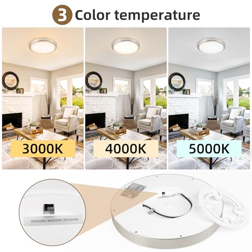 Hlite 9 Inch LED Flush Mount Ceiling Light,1800LM,6 Pack,3CCT | 18W 3000K/4000K/5000K Selectable,Super Slim,Low Profile Round Ceiling Light Fixtures for Kitchen,Bedroom,Hallway,Nickel - color: Brush Nickel, size: 9 inch-6