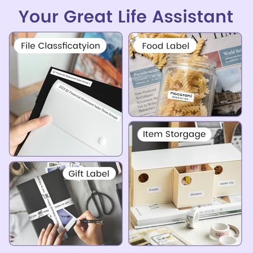 Phomemo D30 Portable Thermal Printer, Bluetooth Mini Label Maker Machine | Lightweight Portable Printer Small Label Maker, Abundant Templates Fonts & Icons for Kids Home School Office, Easy to Use - color: Purple