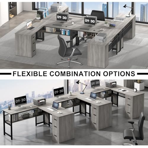 LVB Reversible L Shaped Desk with Drawers, Grey Computer Desk with Storage - color: Light Grey Oak