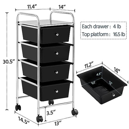 Yaheetech 4-Drawer Rolling Storage Cart with Wheels, Slim Organizer, Black - color: Black, style: 4 Drawers