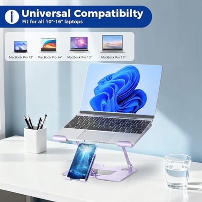 Ergonomic 2-in-1 Purple Laptop Phone Stand for Desk, Adjustable Riser, Sturdy and Portable, Fits All Laptops and Phone (Purple) - color: Purple