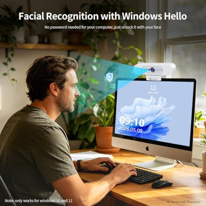 4K Webcam for PC, Compatible with Windows Hello, 8.3MP UHD 1/2.55” CMOS